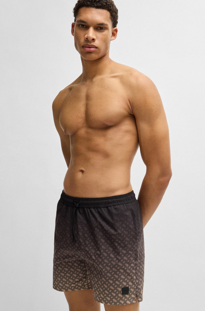 Boss Logo-badge swim shorts with degradé monogram print