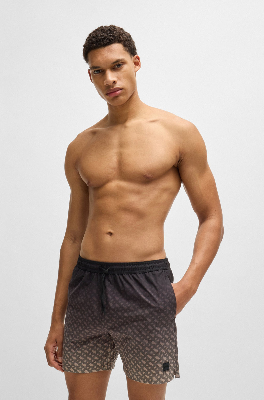 Boss Logo-badge swim shorts with degradé monogram print