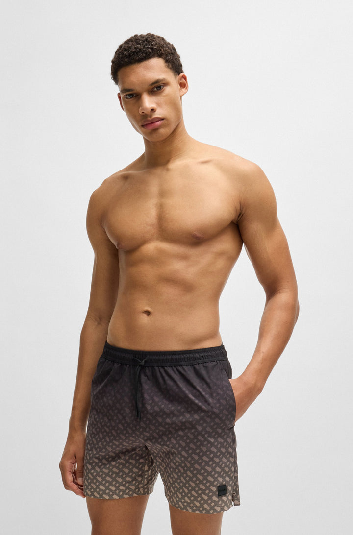 Boss Logo-badge swim shorts with degradé monogram print