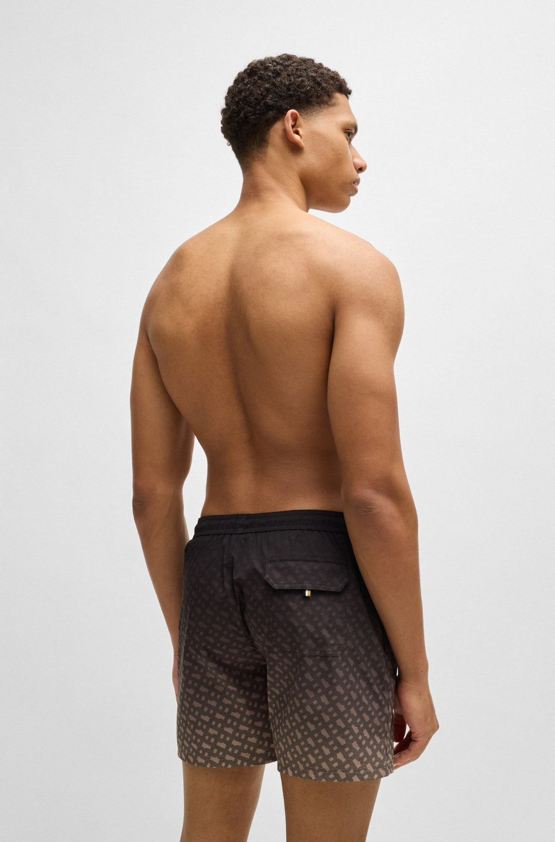 Boss Logo-badge swim shorts with degradé monogram print