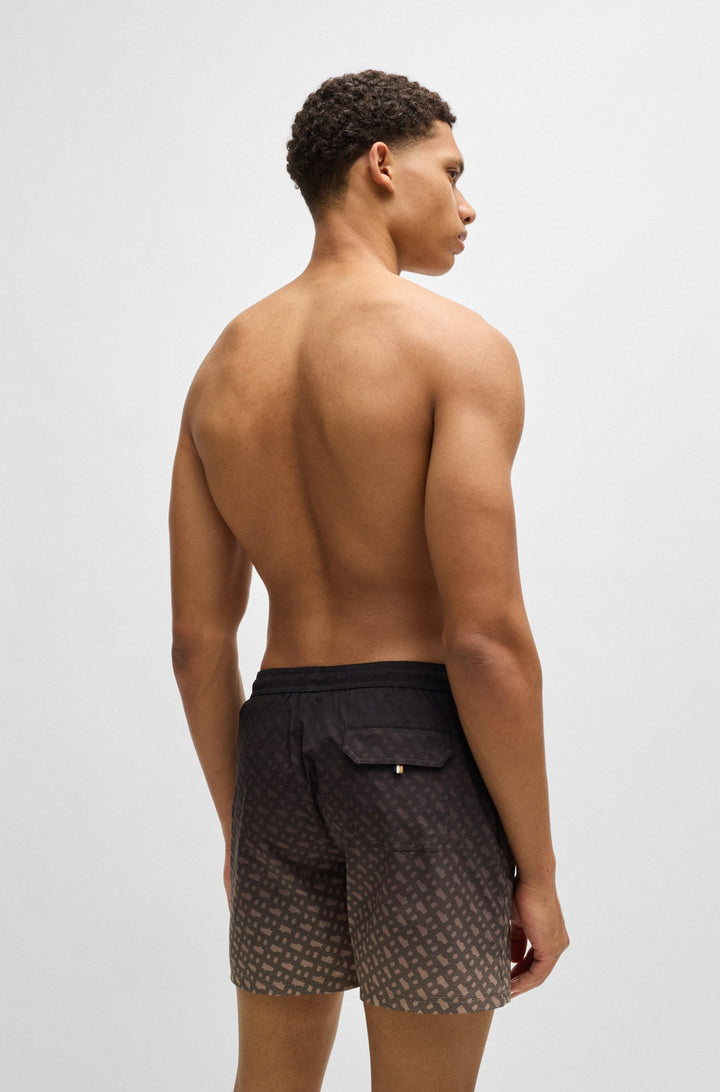 Boss Logo-badge swim shorts with degradé monogram print