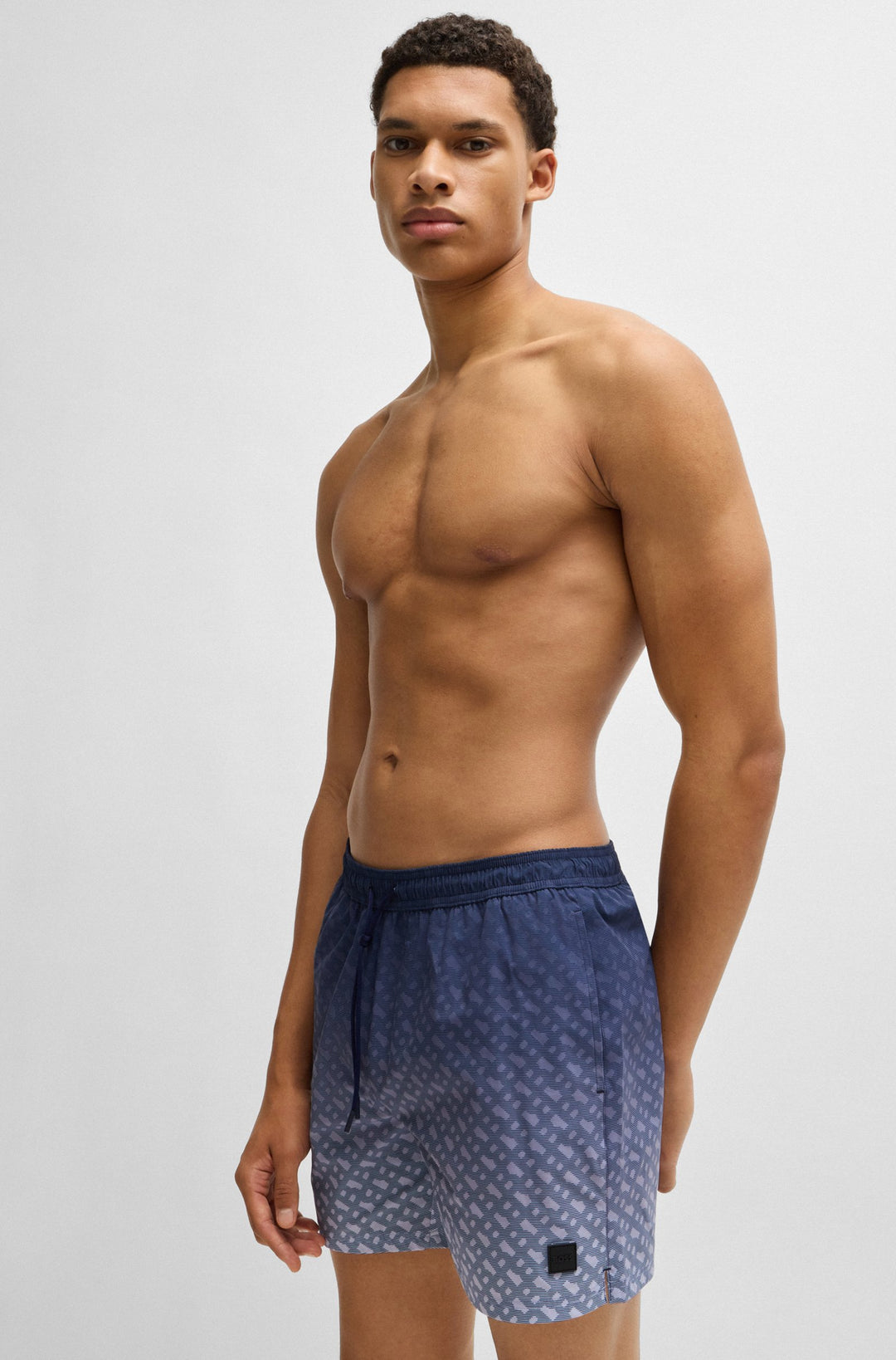 Boss Logo-badge swim shorts with degradé monogram print