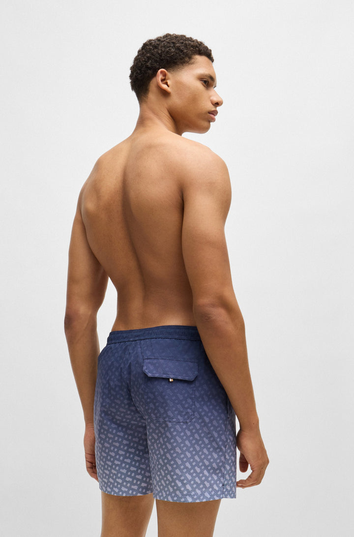 Boss Logo-badge swim shorts with degradé monogram print