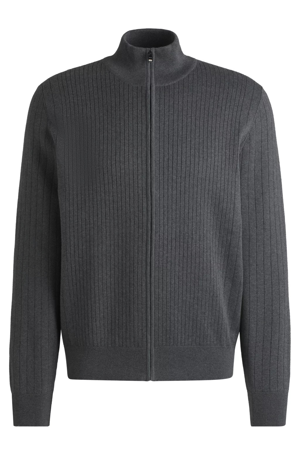 BOSS Zip-up cotton cardigan with knitted pinstripes