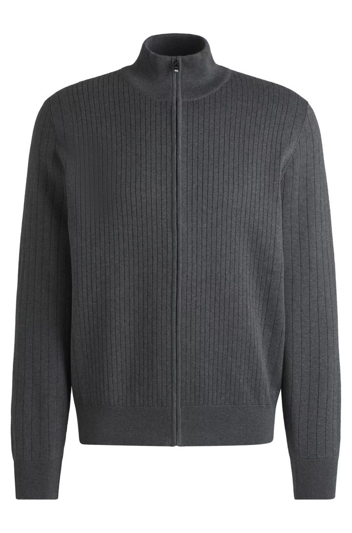 BOSS Zip-up cotton cardigan with knitted pinstripes