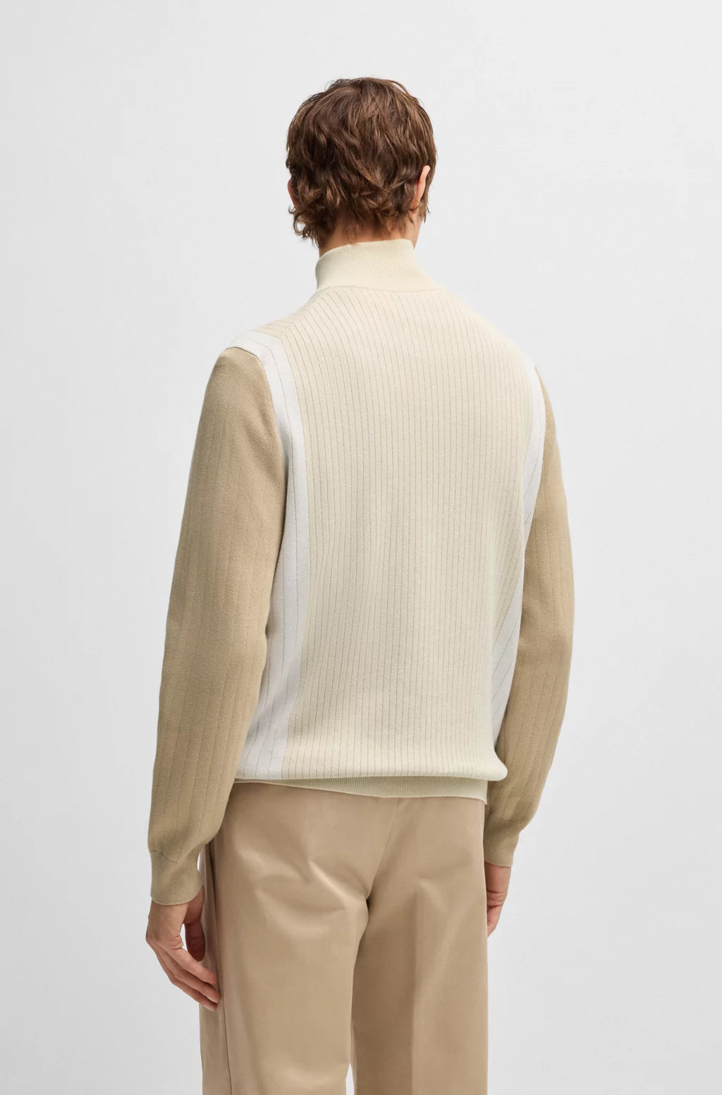 BOSS Zip-up cotton cardigan with knitted pinstripes