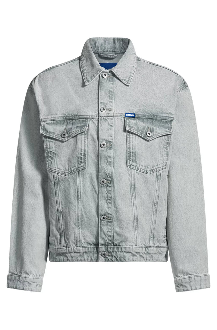HUGO Regular-fit jacket in light-gray stonewashed denim