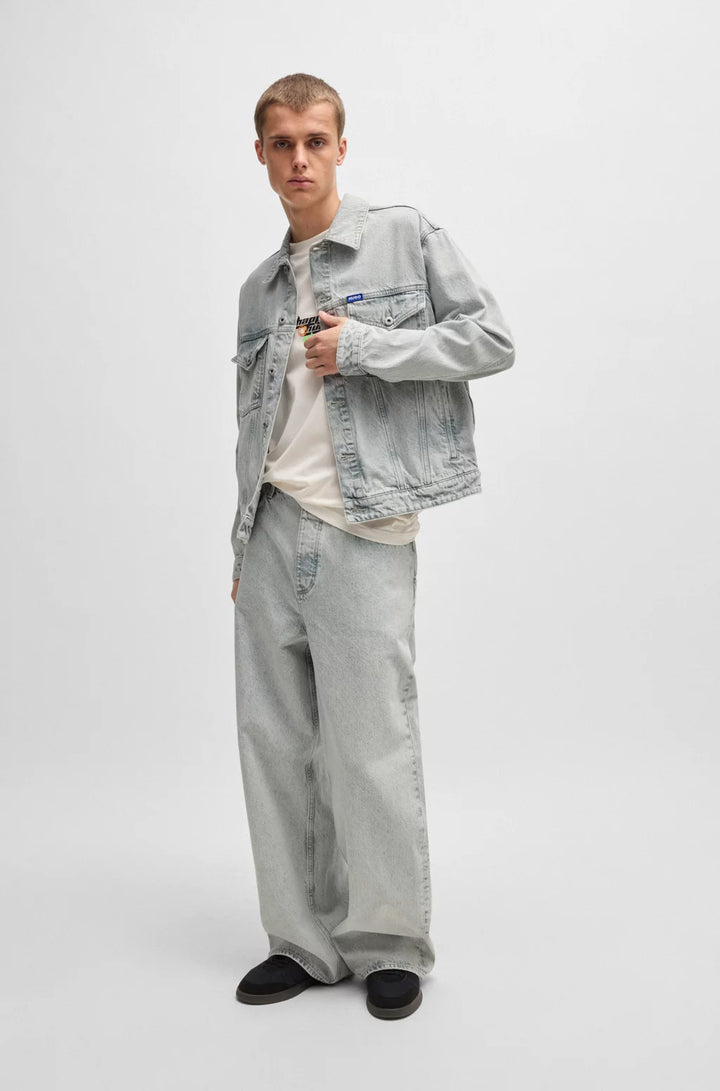 HUGO Regular-fit jacket in light-gray stonewashed denim