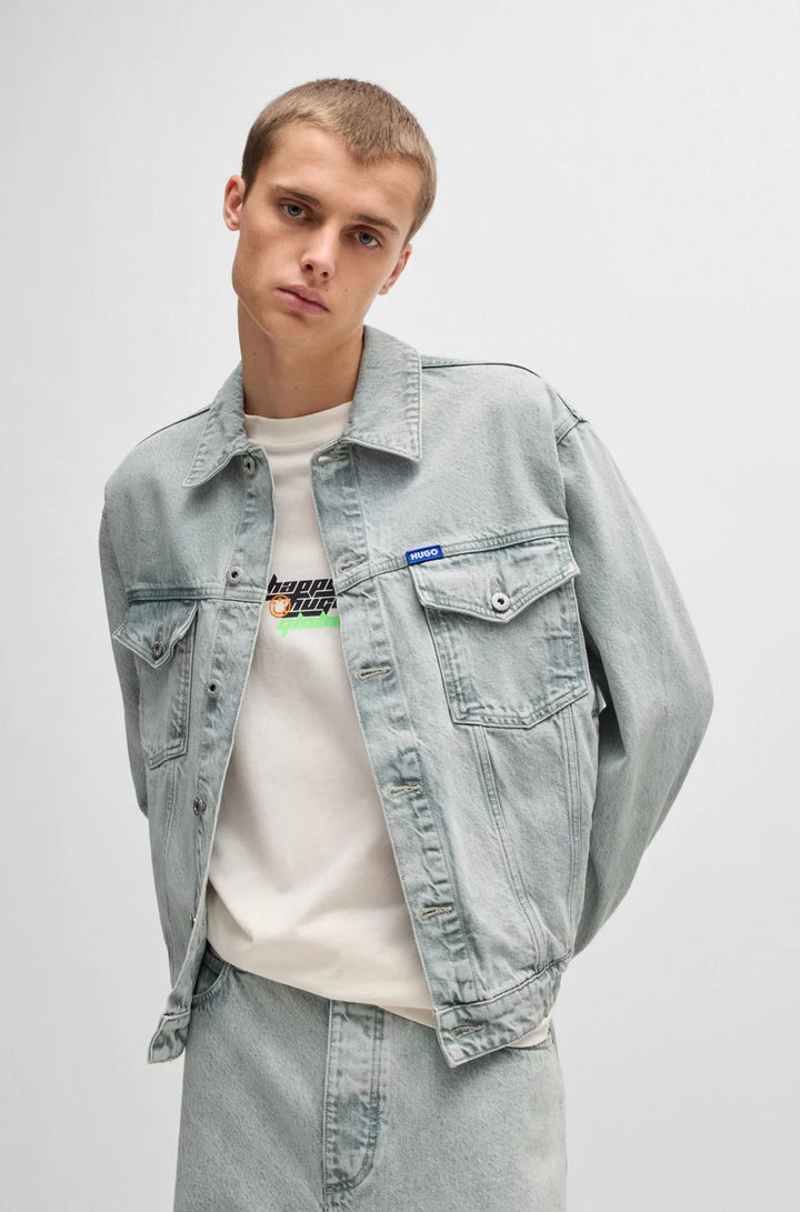HUGO Regular-fit jacket in light-gray stonewashed denim