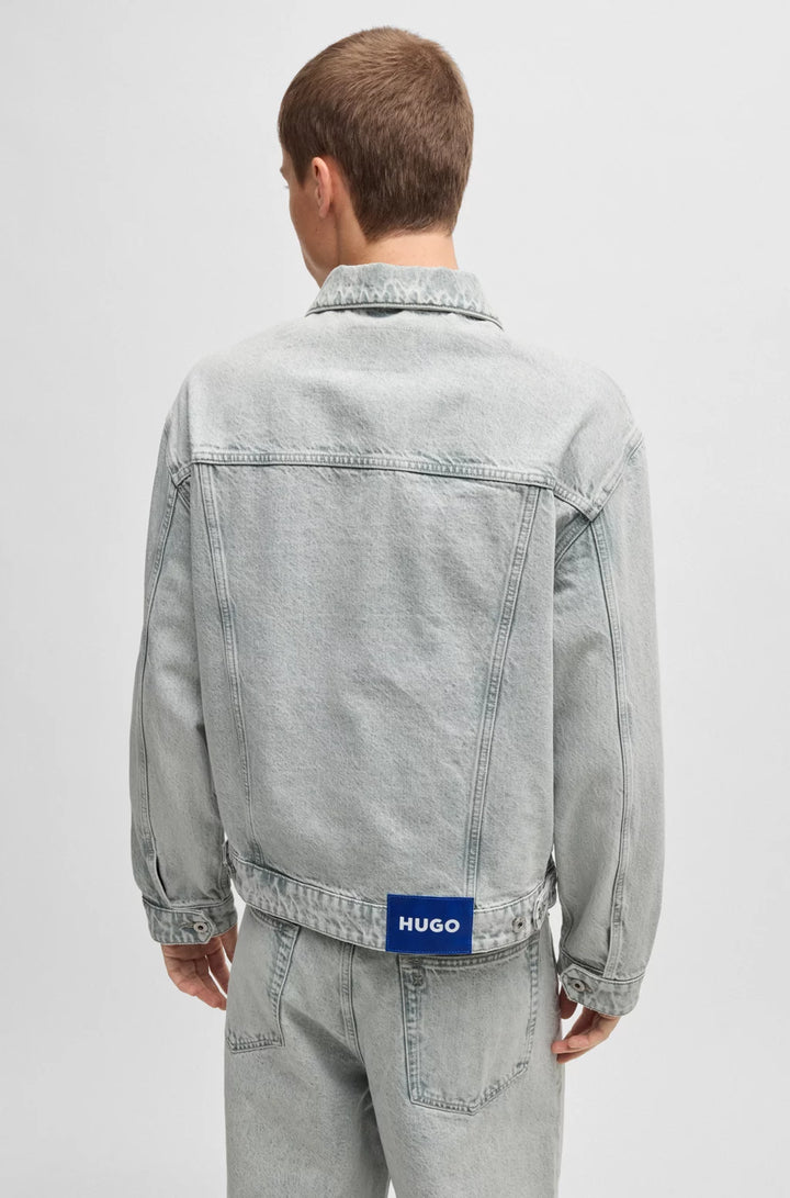 HUGO Regular-fit jacket in light-gray stonewashed denim