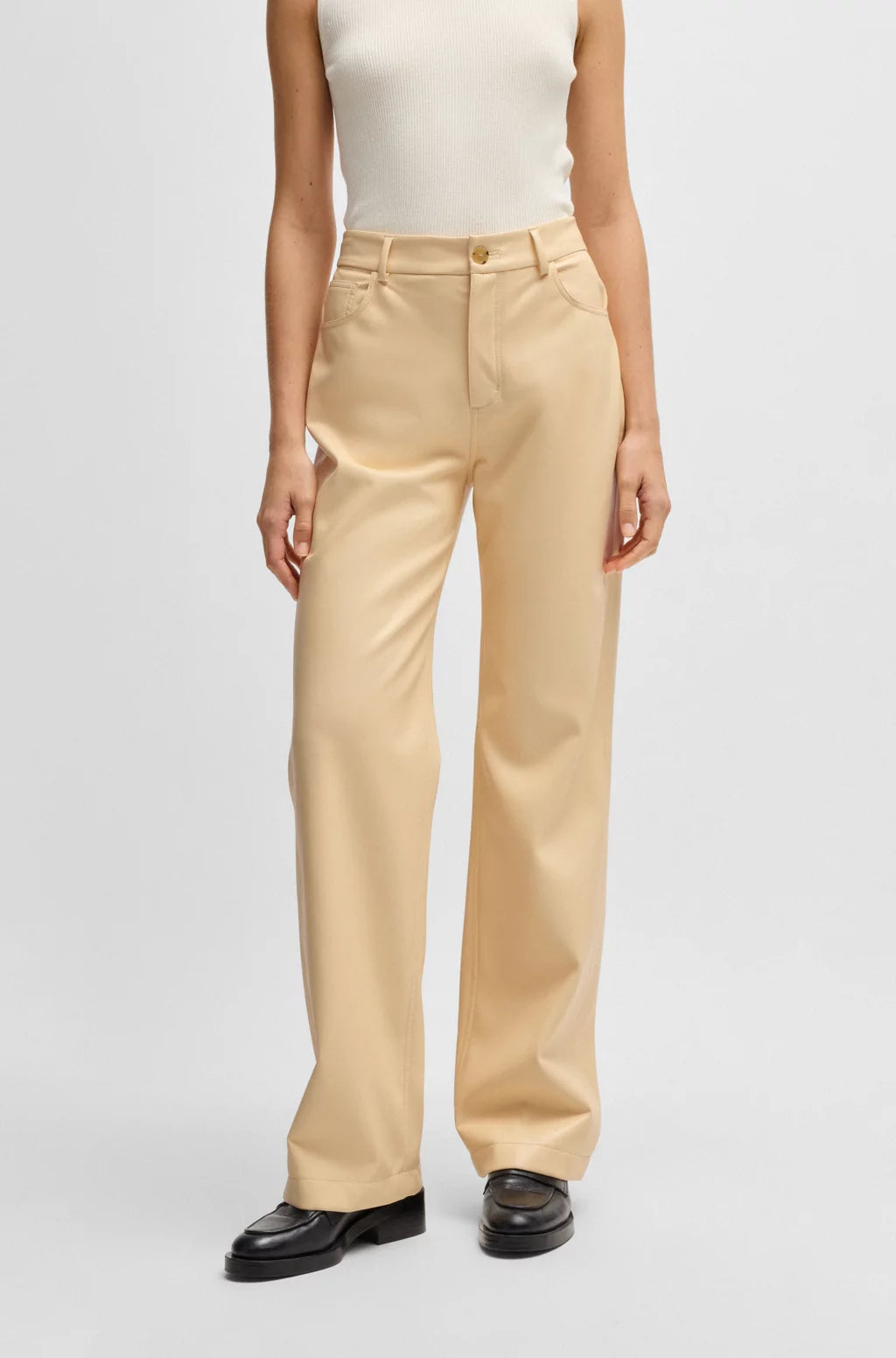 BOSS FIVE-POCKET TROUSERS IN FAUX LEATHER