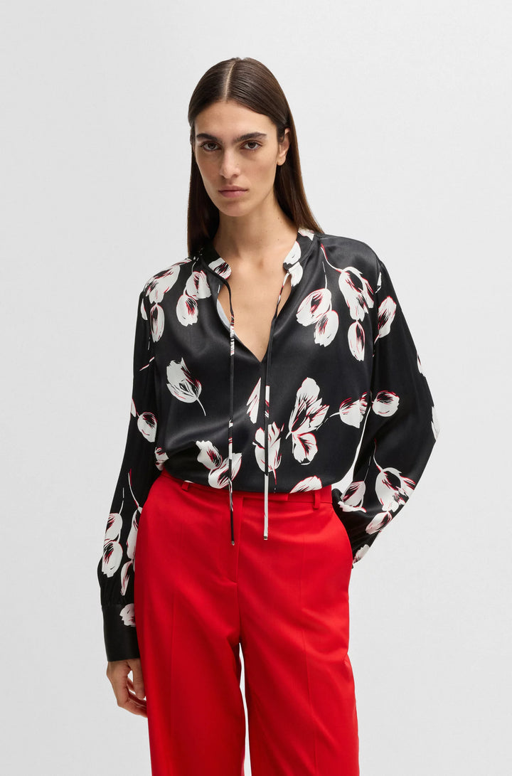 BOSS Relaxed-fit blouse with tulip print