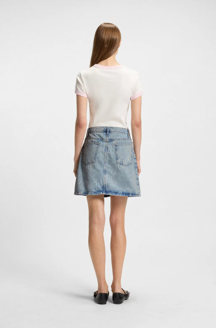 HUGO MINI SKIRT IN LOGO-PRINT RIGID DENIM