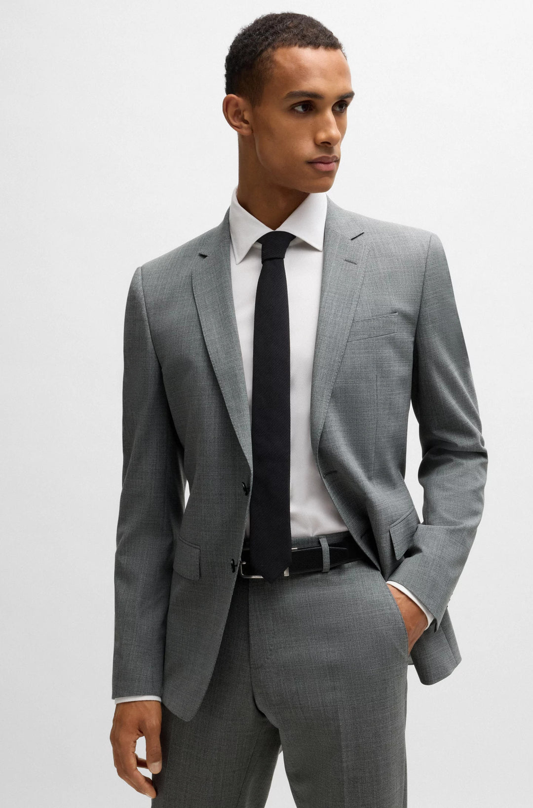 Boss Slim-fit suit in micro-patterned stretch cloth