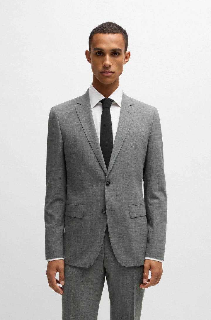 Boss Slim-fit suit in micro-patterned stretch cloth
