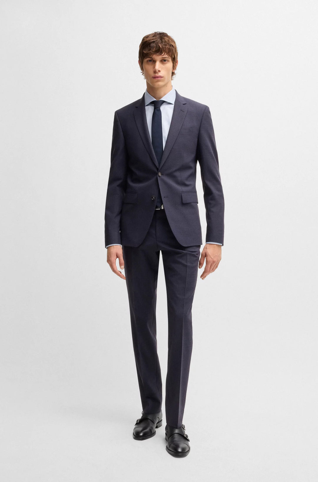 Boss Slim-fit suit in micro-patterned stretch cloth
