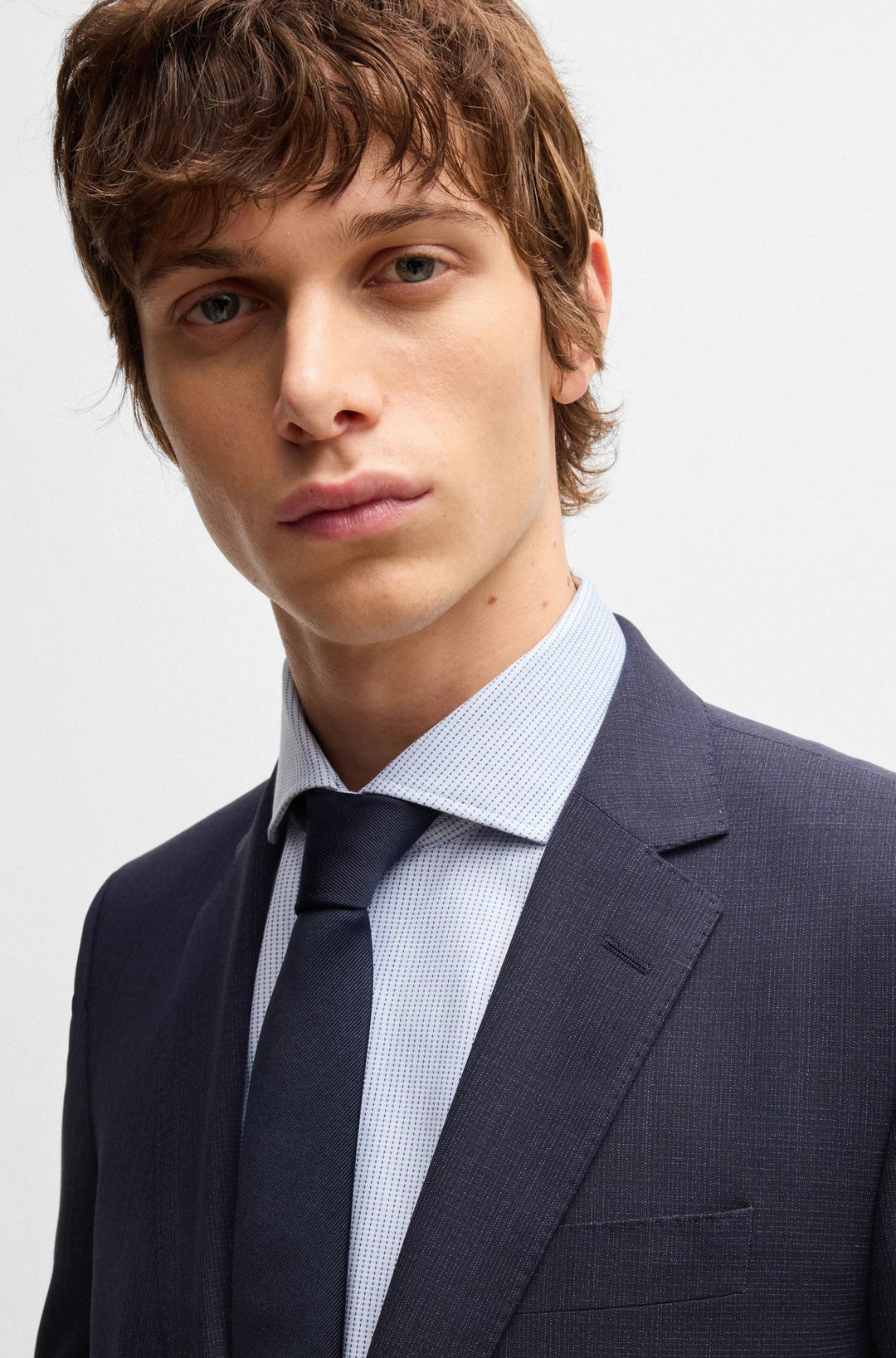 Boss Slim-fit suit in micro-patterned stretch cloth