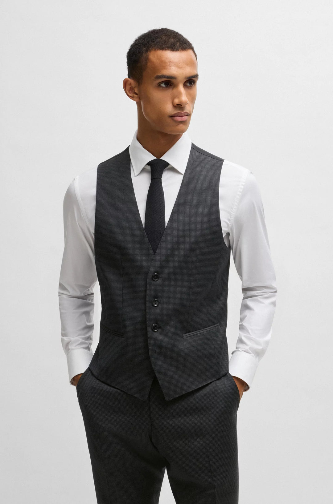 Boss Slim-fit three-piece suit in patterned wool