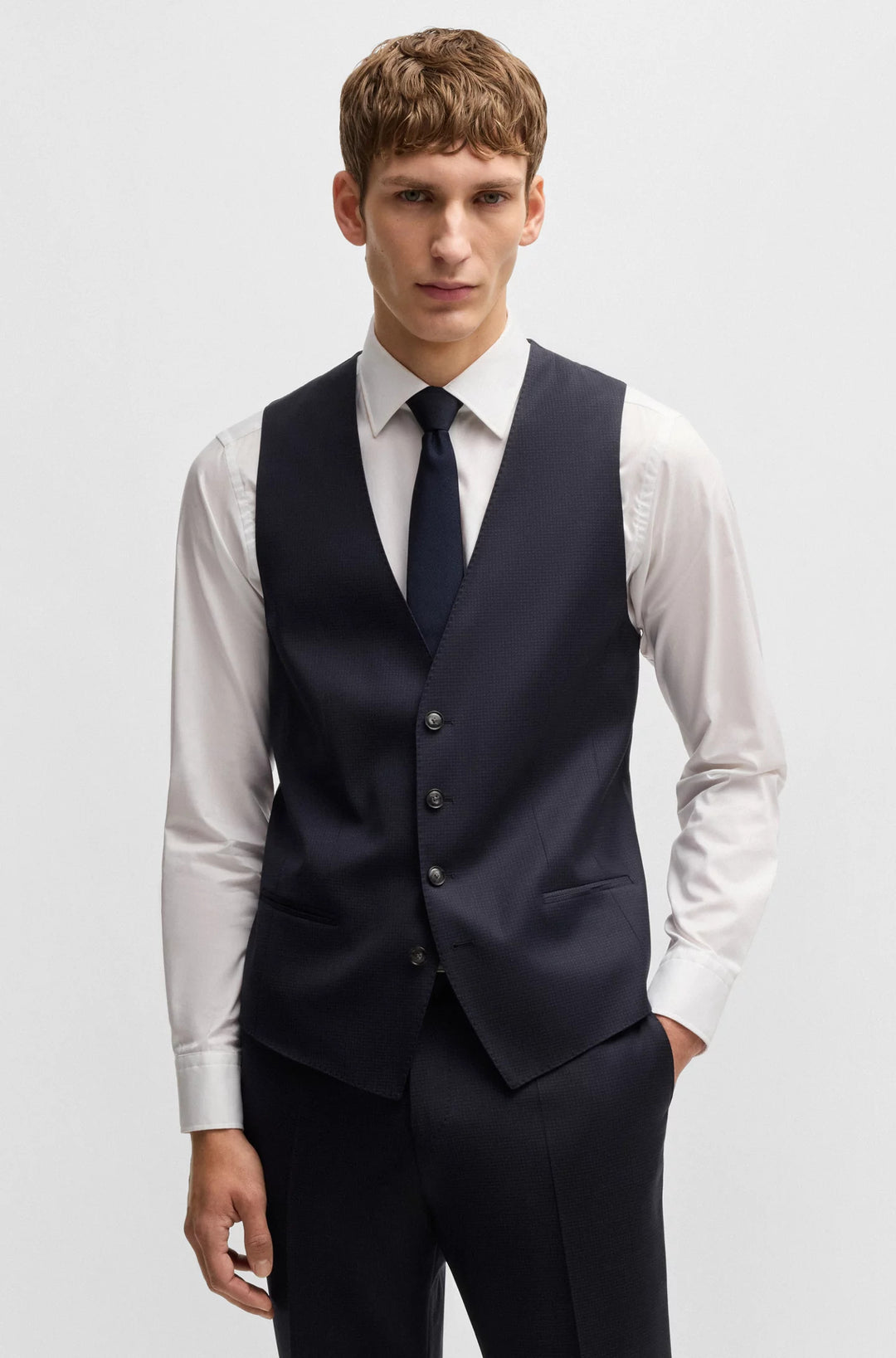 Boss Slim-fit three-piece suit in patterned wool