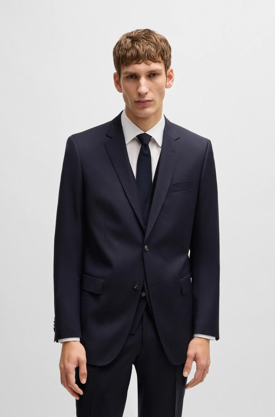 Boss Slim-fit three-piece suit in patterned wool