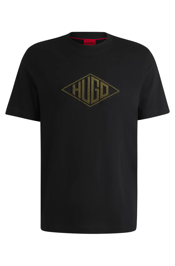 HUGO COTTON-JERSEY T-SHIRT WITH GEOMETRIC LOGO EMBROIDERY