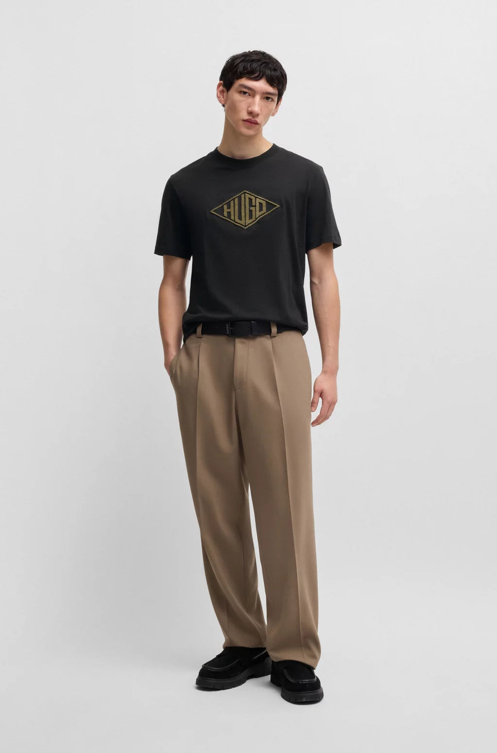 HUGO COTTON-JERSEY T-SHIRT WITH GEOMETRIC LOGO EMBROIDERY