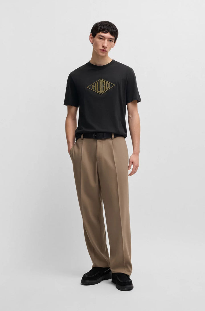 HUGO COTTON-JERSEY T-SHIRT WITH GEOMETRIC LOGO EMBROIDERY