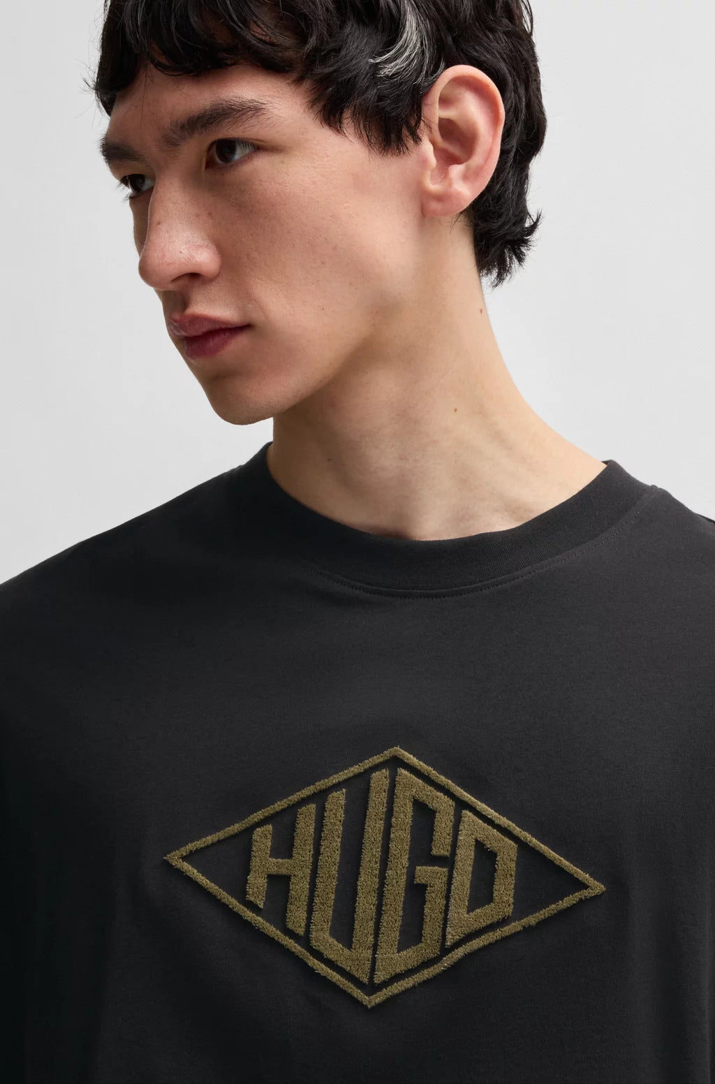 HUGO COTTON-JERSEY T-SHIRT WITH GEOMETRIC LOGO EMBROIDERY