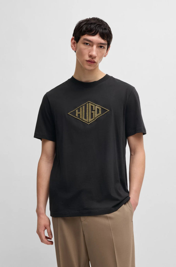 HUGO COTTON-JERSEY T-SHIRT WITH GEOMETRIC LOGO EMBROIDERY
