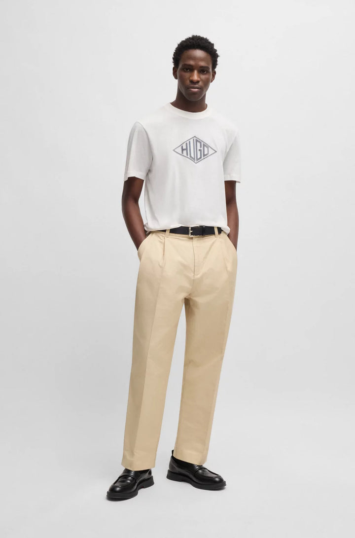 HUGO COTTON-JERSEY T-SHIRT WITH GEOMETRIC LOGO EMBROIDERY