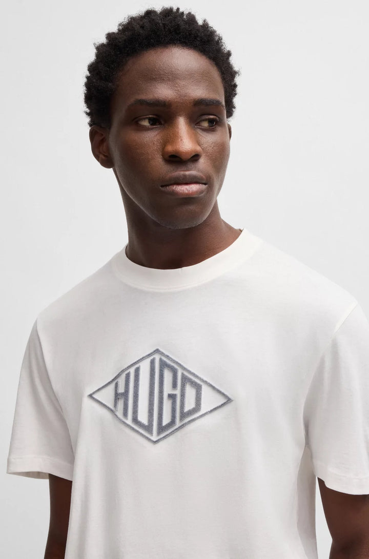 HUGO COTTON-JERSEY T-SHIRT WITH GEOMETRIC LOGO EMBROIDERY