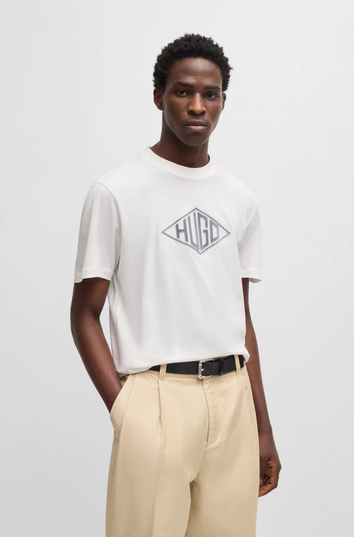 HUGO COTTON-JERSEY T-SHIRT WITH GEOMETRIC LOGO EMBROIDERY