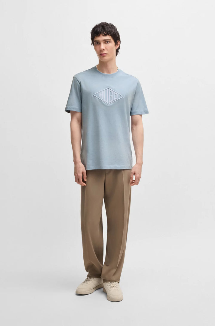 HUGO COTTON-JERSEY T-SHIRT WITH GEOMETRIC LOGO EMBROIDERY