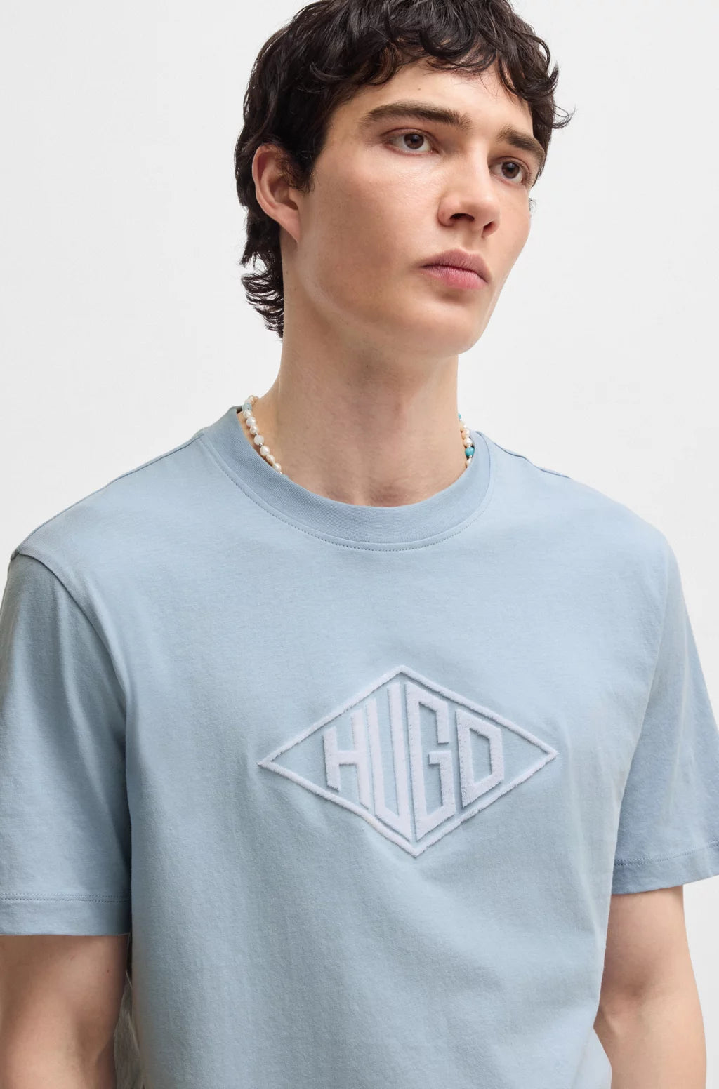HUGO COTTON-JERSEY T-SHIRT WITH GEOMETRIC LOGO EMBROIDERY