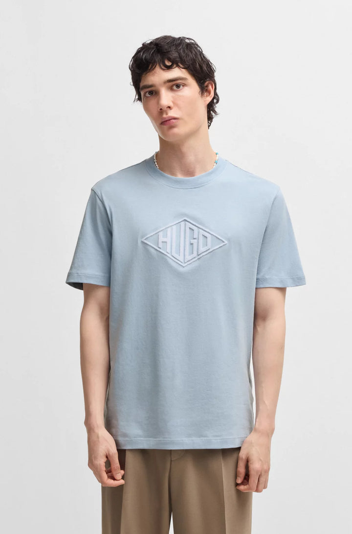 HUGO COTTON-JERSEY T-SHIRT WITH GEOMETRIC LOGO EMBROIDERY