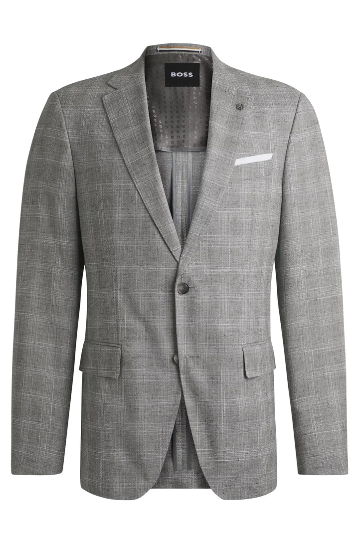 Boss Slim-fit suit jacket in a checked wool blend
