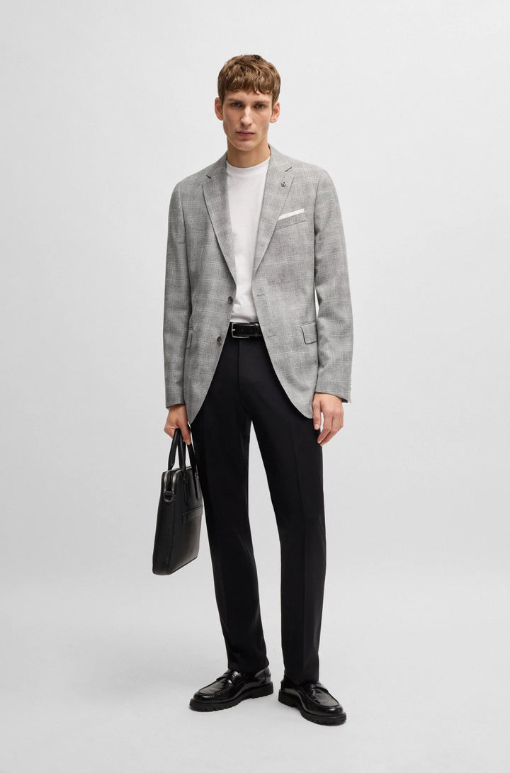 Boss Slim-fit suit jacket in a checked wool blend