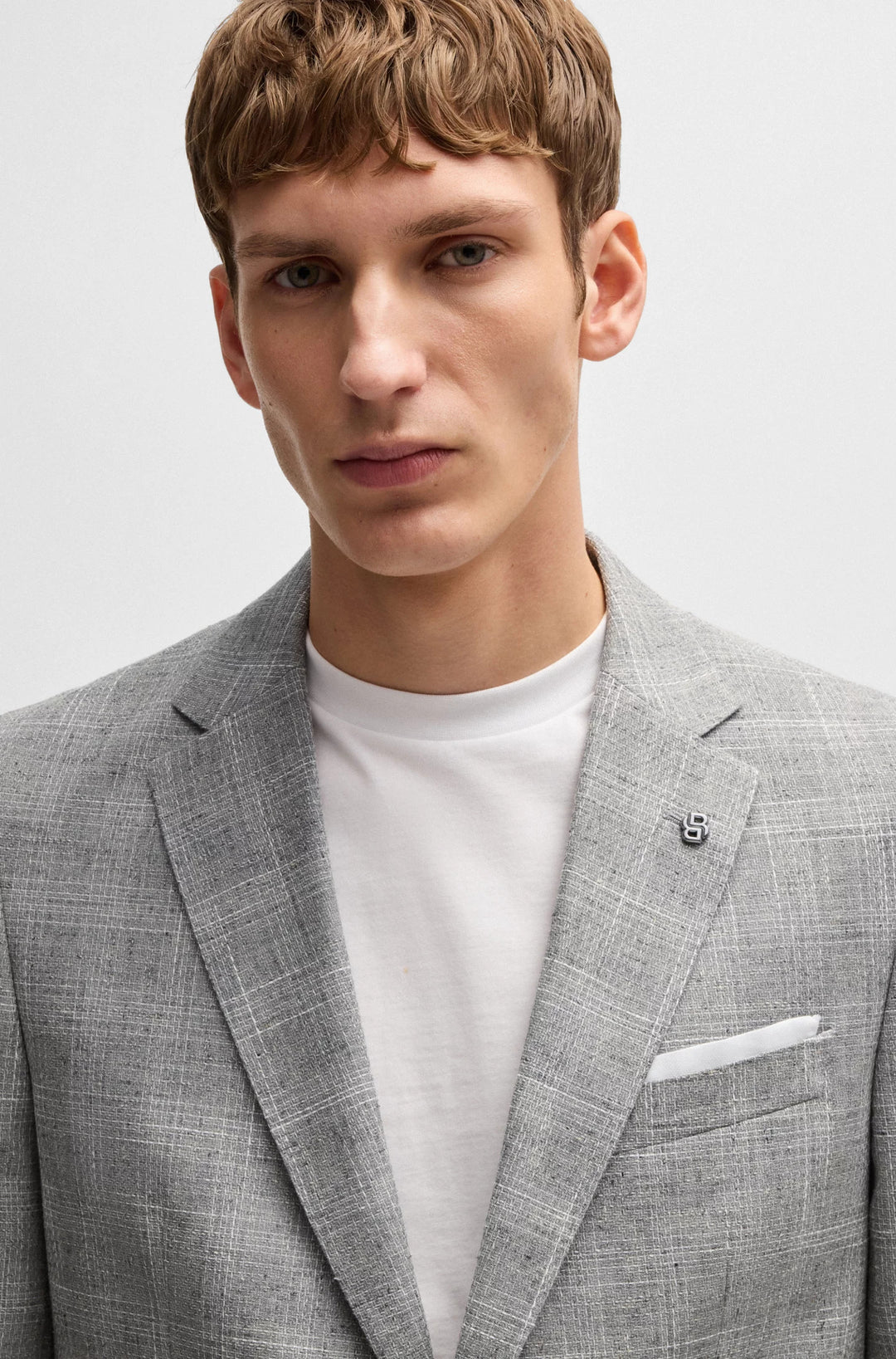 Boss Slim-fit suit jacket in a checked wool blend