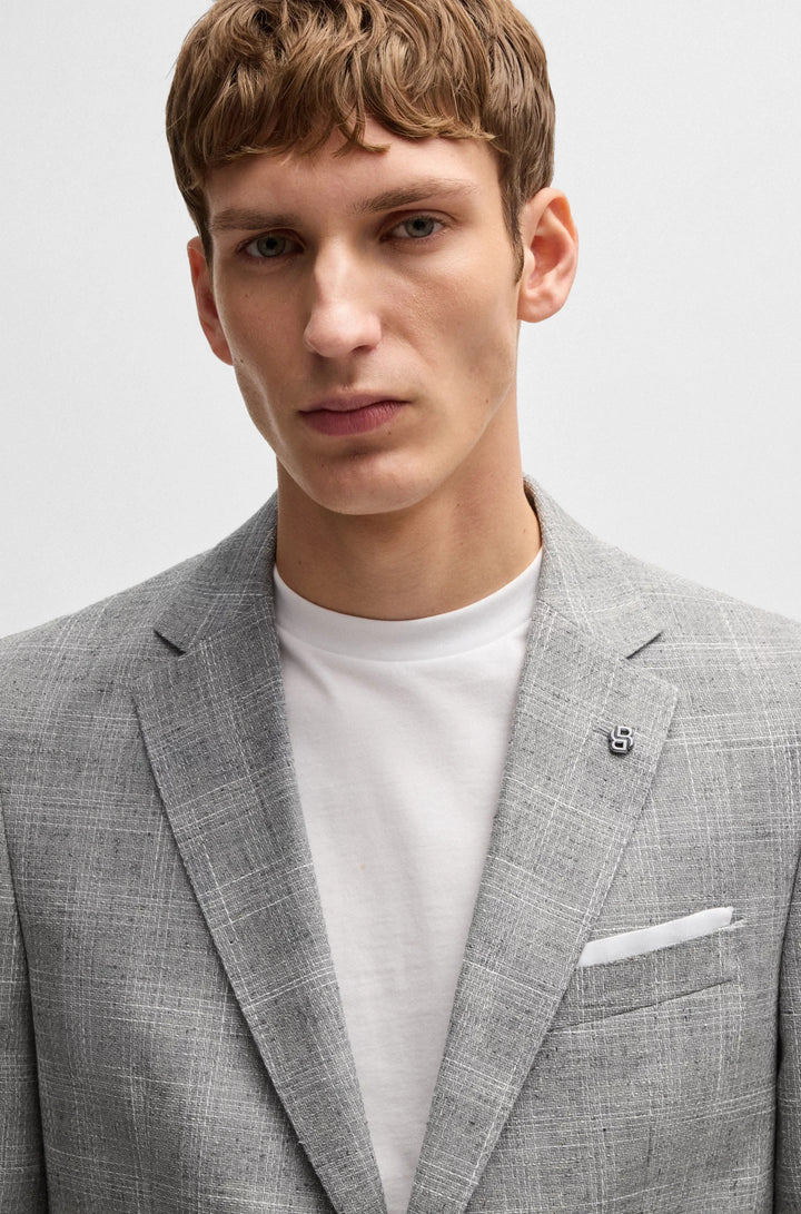 Boss Slim-fit suit jacket in a checked wool blend
