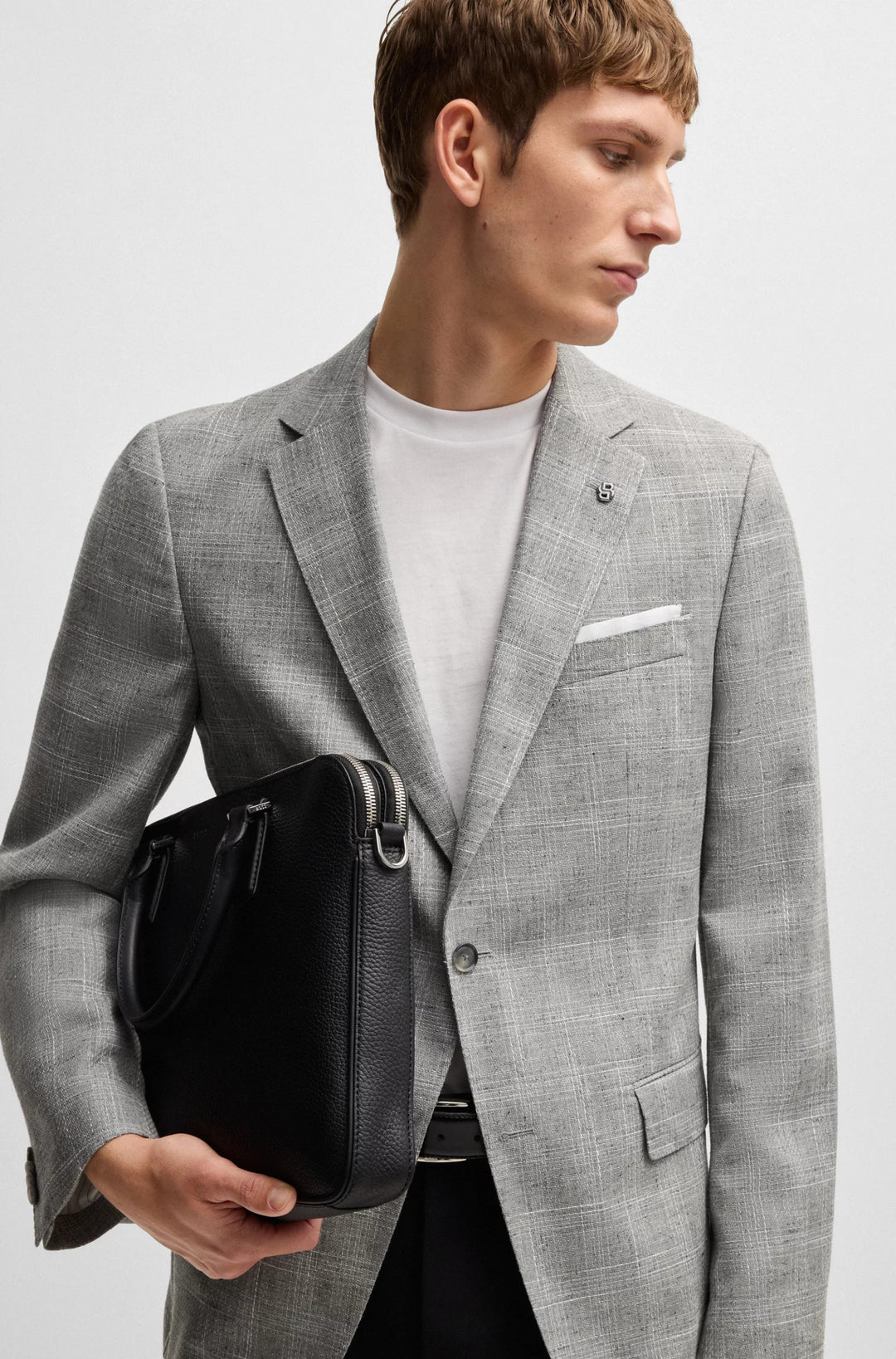 Boss Slim-fit suit jacket in a checked wool blend