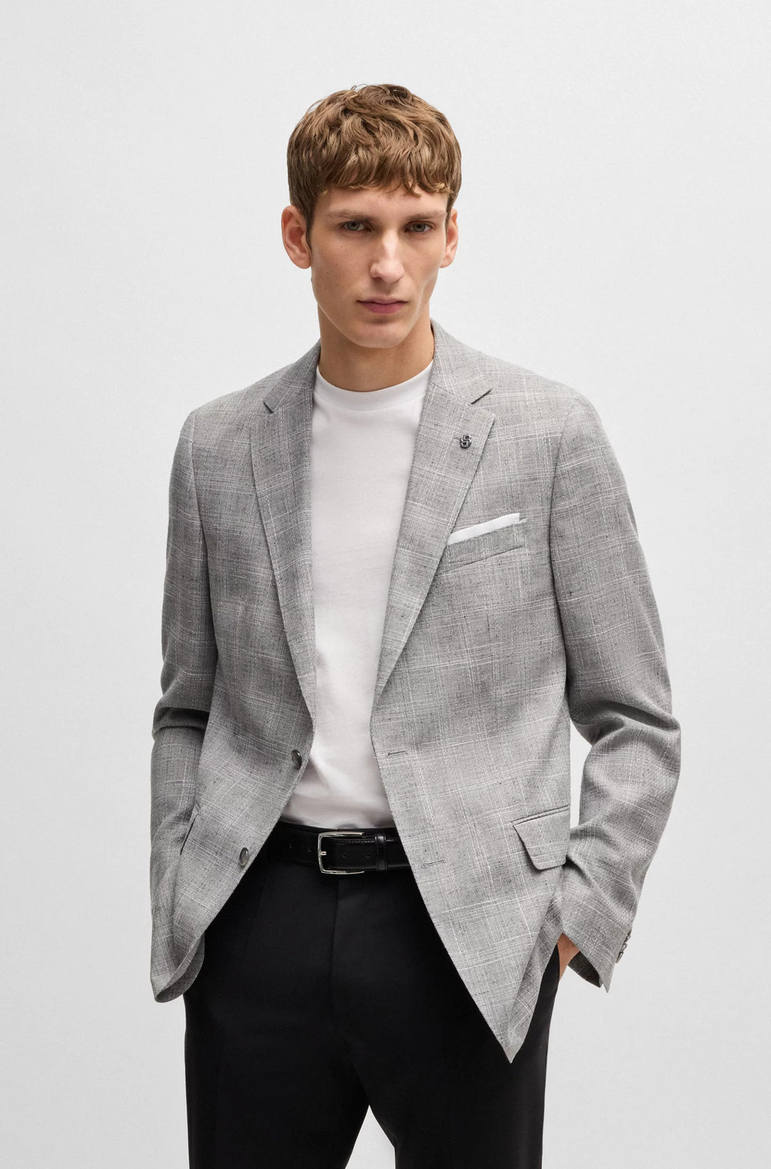 Boss Slim-fit suit jacket in a checked wool blend