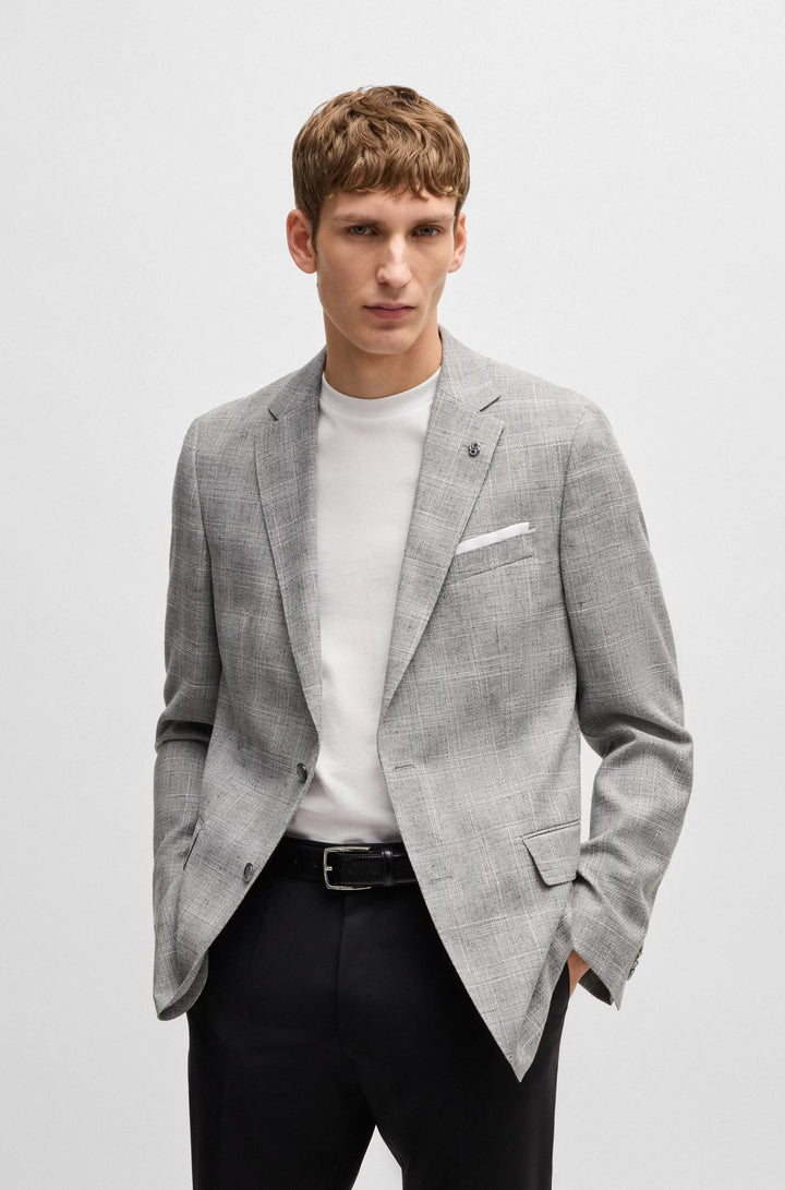 Boss Slim-fit suit jacket in a checked wool blend