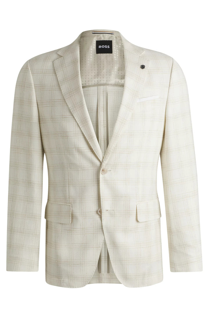 Boss Slim-fit suit jacket in a checked wool blend
