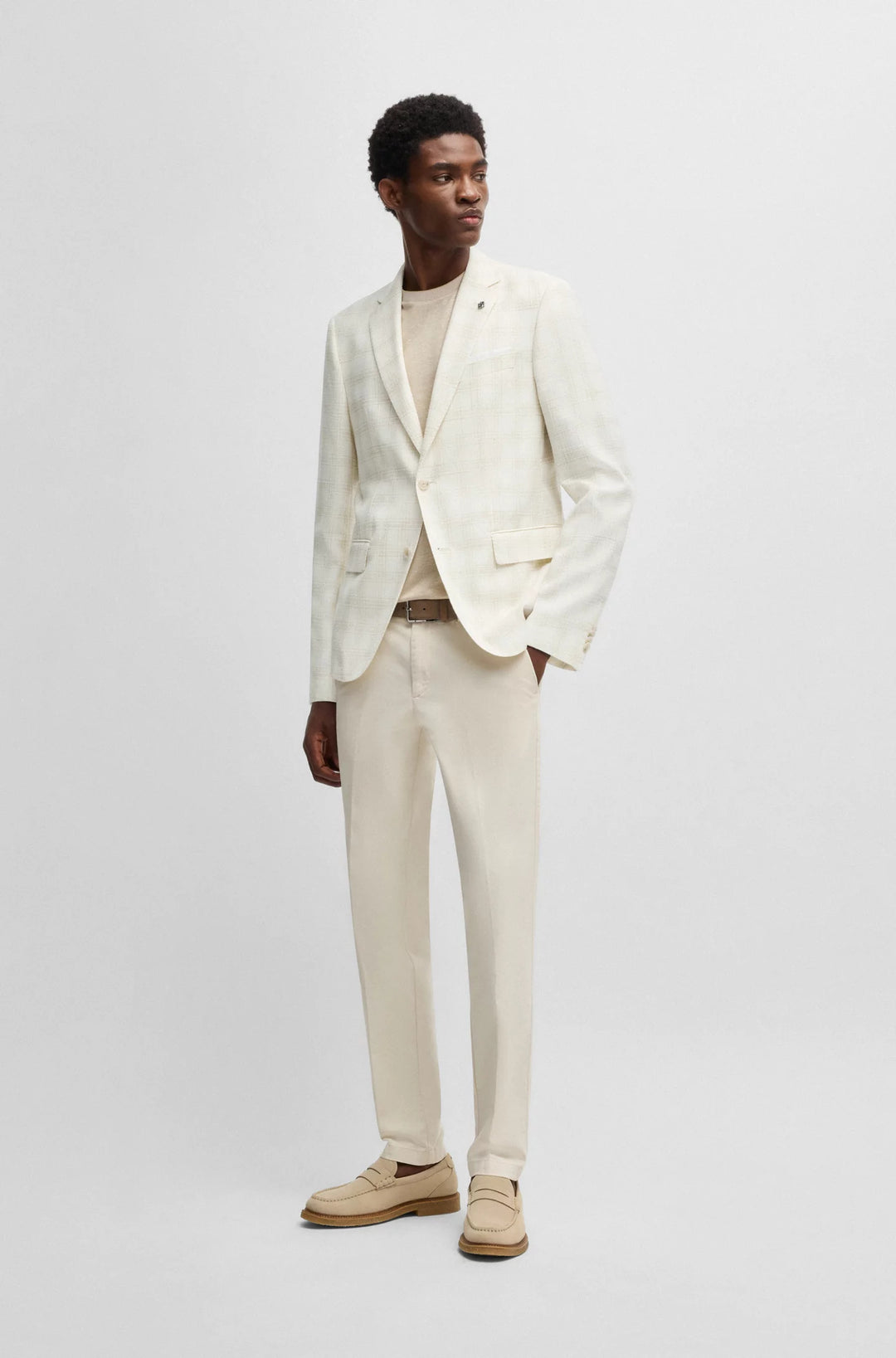 Boss Slim-fit suit jacket in a checked wool blend