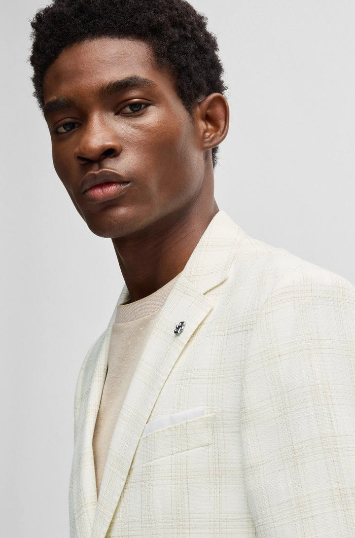 Boss Slim-fit suit jacket in a checked wool blend