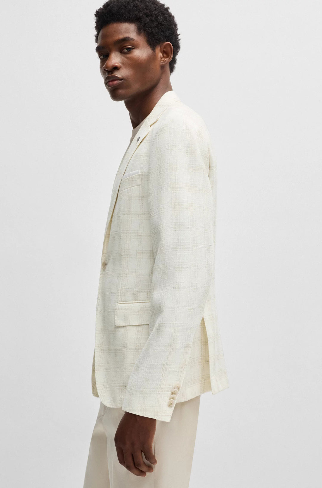 Boss Slim-fit suit jacket in a checked wool blend