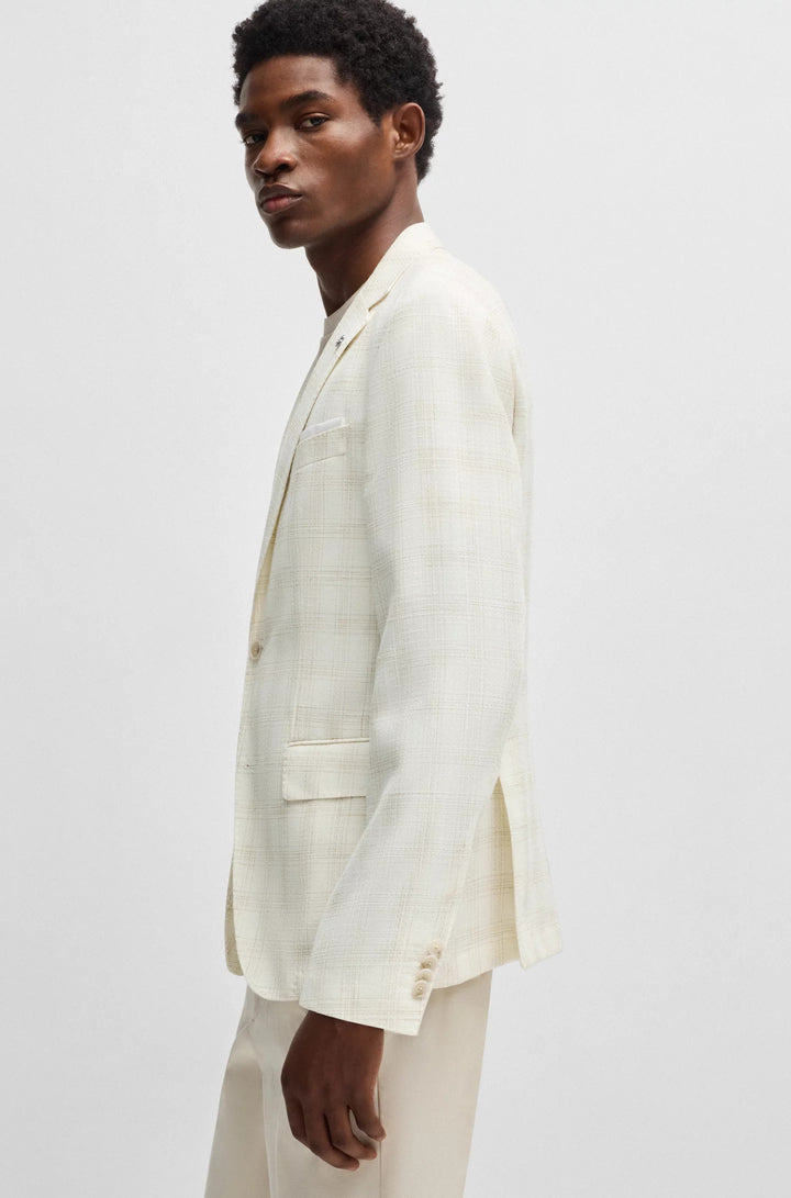 Boss Slim-fit suit jacket in a checked wool blend