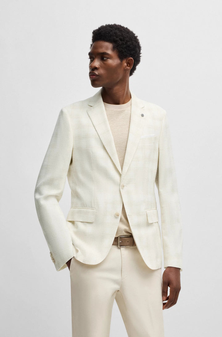 Boss Slim-fit suit jacket in a checked wool blend
