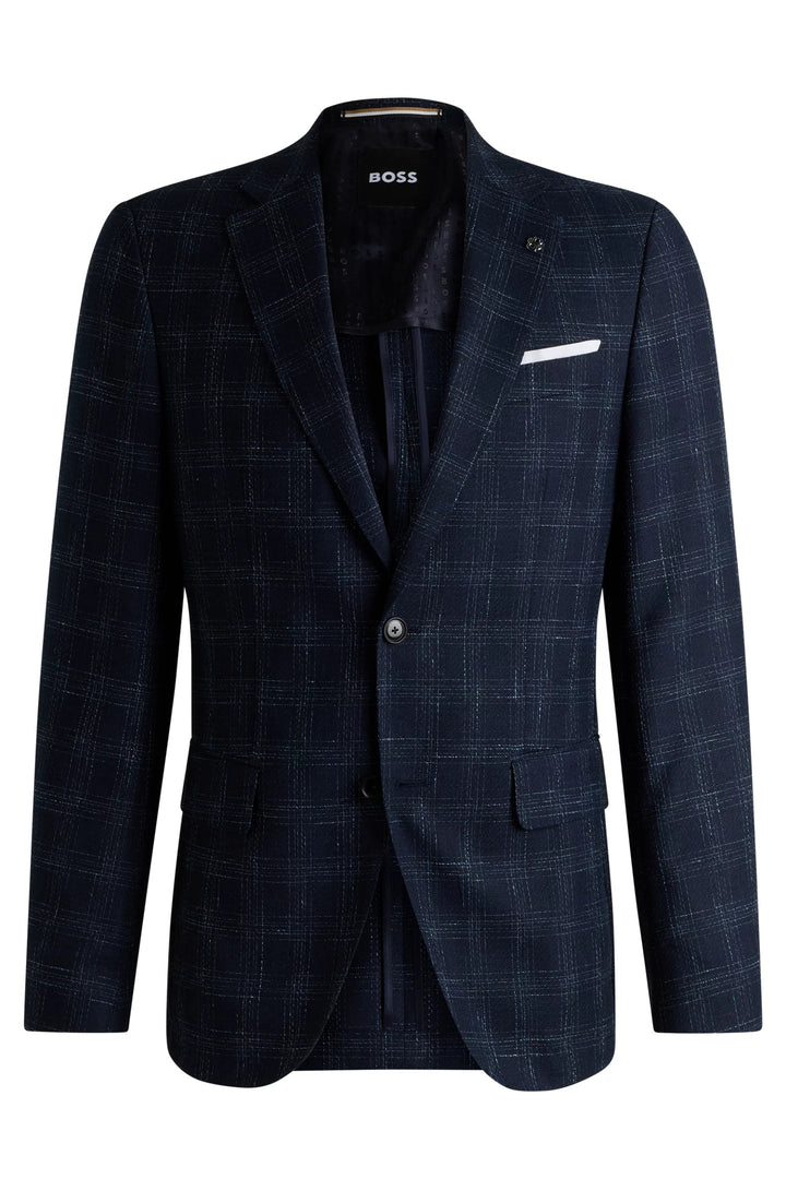 Boss Slim-fit suit jacket in a checked wool blend