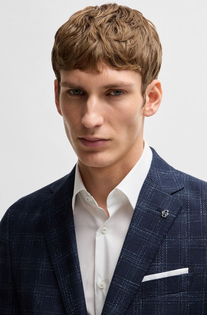 Boss Slim-fit suit jacket in a checked wool blend